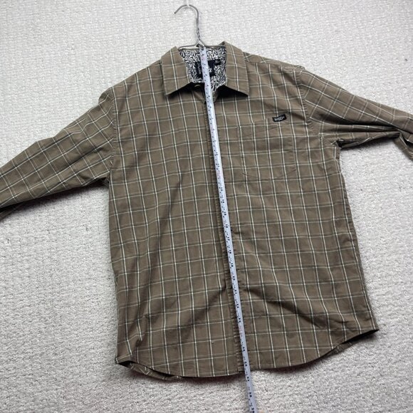 Volcom Plaid Button Up Shirt Long Sleeve Classic Fit Brown Tan Boy XL Skate Surf - Picture 8 of 13